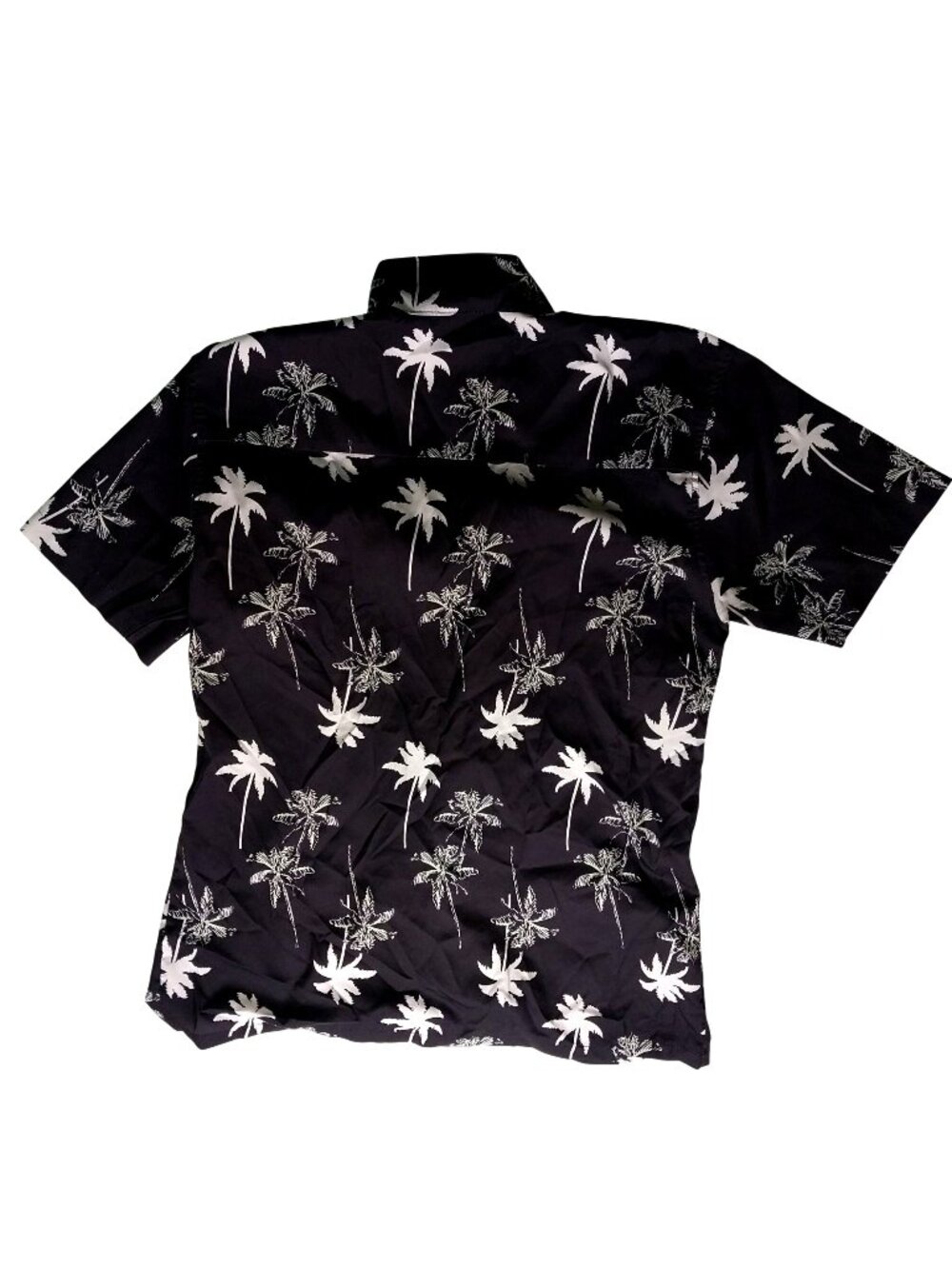 Bruno Ricci Mens Palm Tree Print Black Short Sleeve Button-Up Shirt Size M